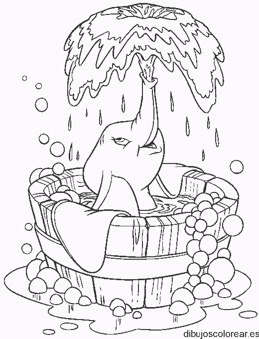 Dibujo de Dumbo en la bañera para colorear