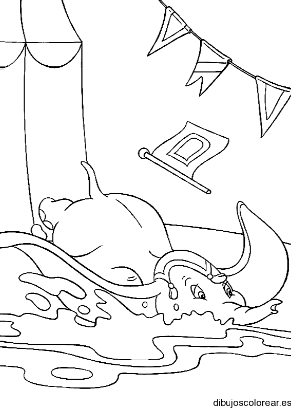 Dibujo de Dumbo nadando para colorear