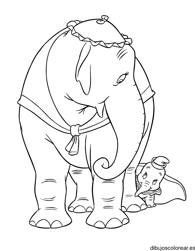 Dibujo de Dumbo volador y su mamá para colorear