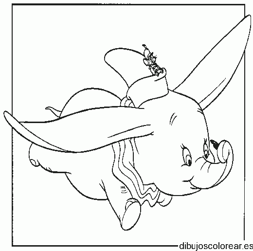 Dibujo de Dumbo volando con un ratoncito para colorear