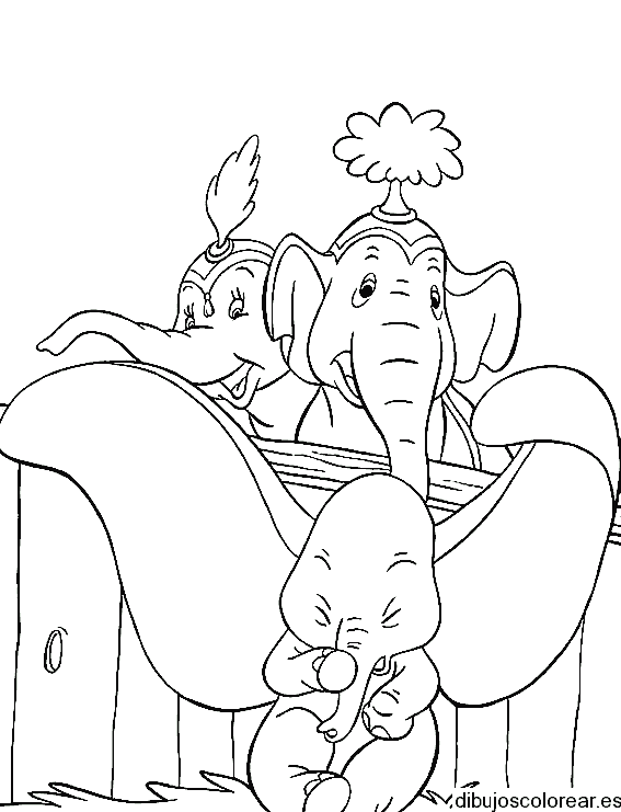 Dibujo de Dumbo y las elefantes para colorear