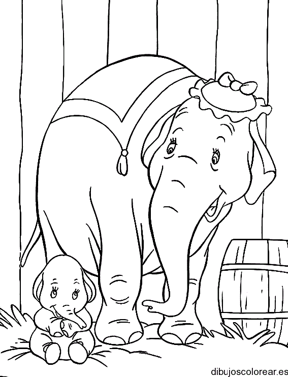Dibujo de Dumbo y su mamá para colorear