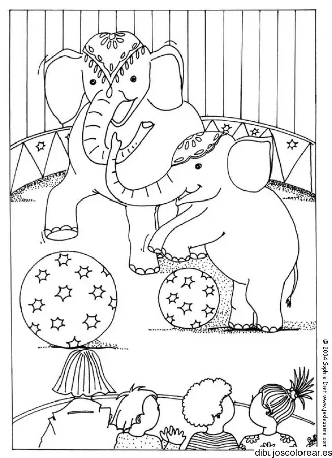 Dibujo de elefantes del circo para colorear
