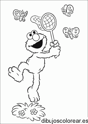 Dibujo de Elmo atrapando mariposas para colorear
