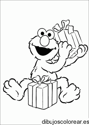Dibujo de Elmo con un regalo para colorear
