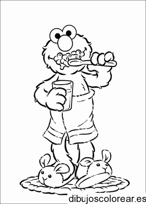 Dibujo de Elmo lavándose los dientes para colorear