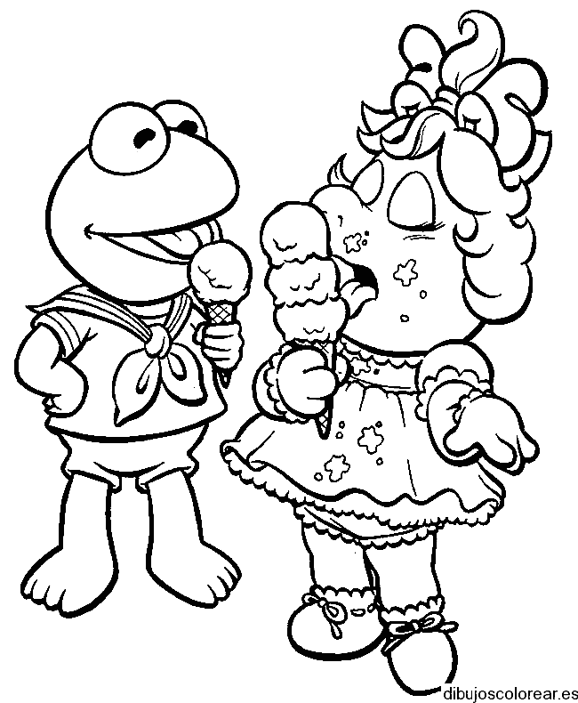 Dibujo de Elmo y Piggy comiendo helado para colorear