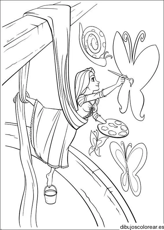 Dibujo de Encantada pintando mariposas para colorear