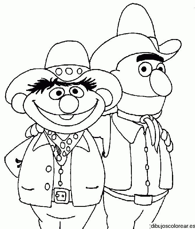 Dibujo de Enrique y Beto vestidos de vaqueros para colorear