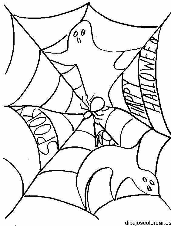 Dibujo de fantasmas en una telaraña para colorear