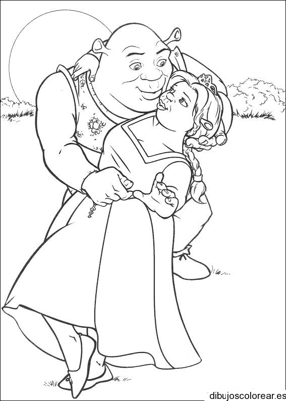 Dibujo de Fiona y Shrek para colorear