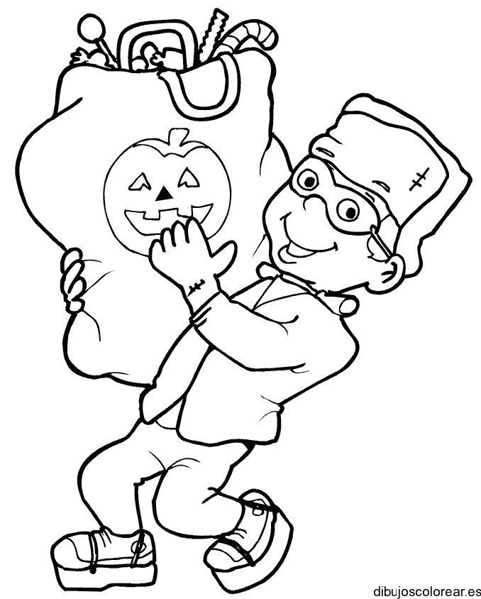 Dibujo de frankenstein niño pidiendo dulces para colorear