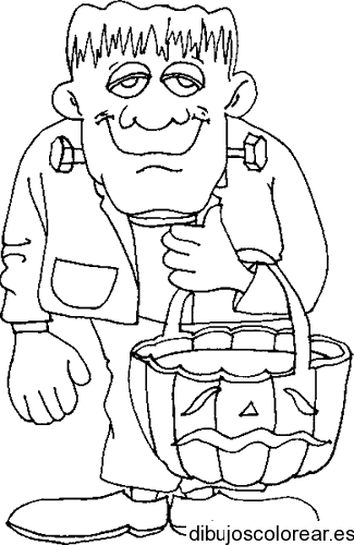Dibujo de Frankenstein pidiendo dulces para colorear