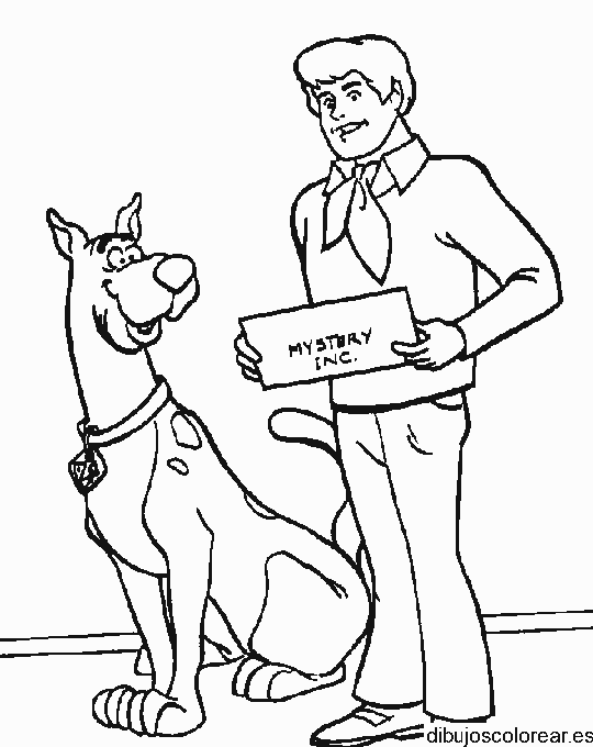 Dibujo de Fred y Scooby Doo y un sobre para colorear