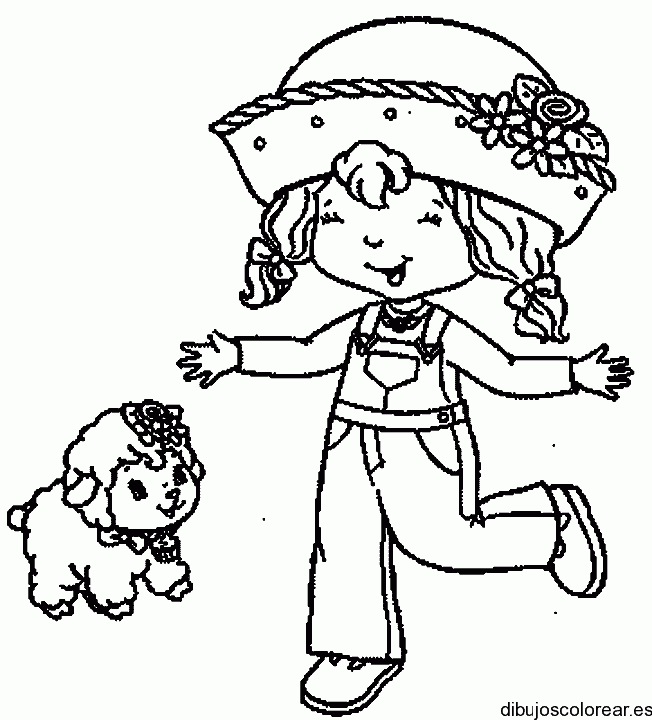 Dibujo de Fresita con una ovejita para colorear