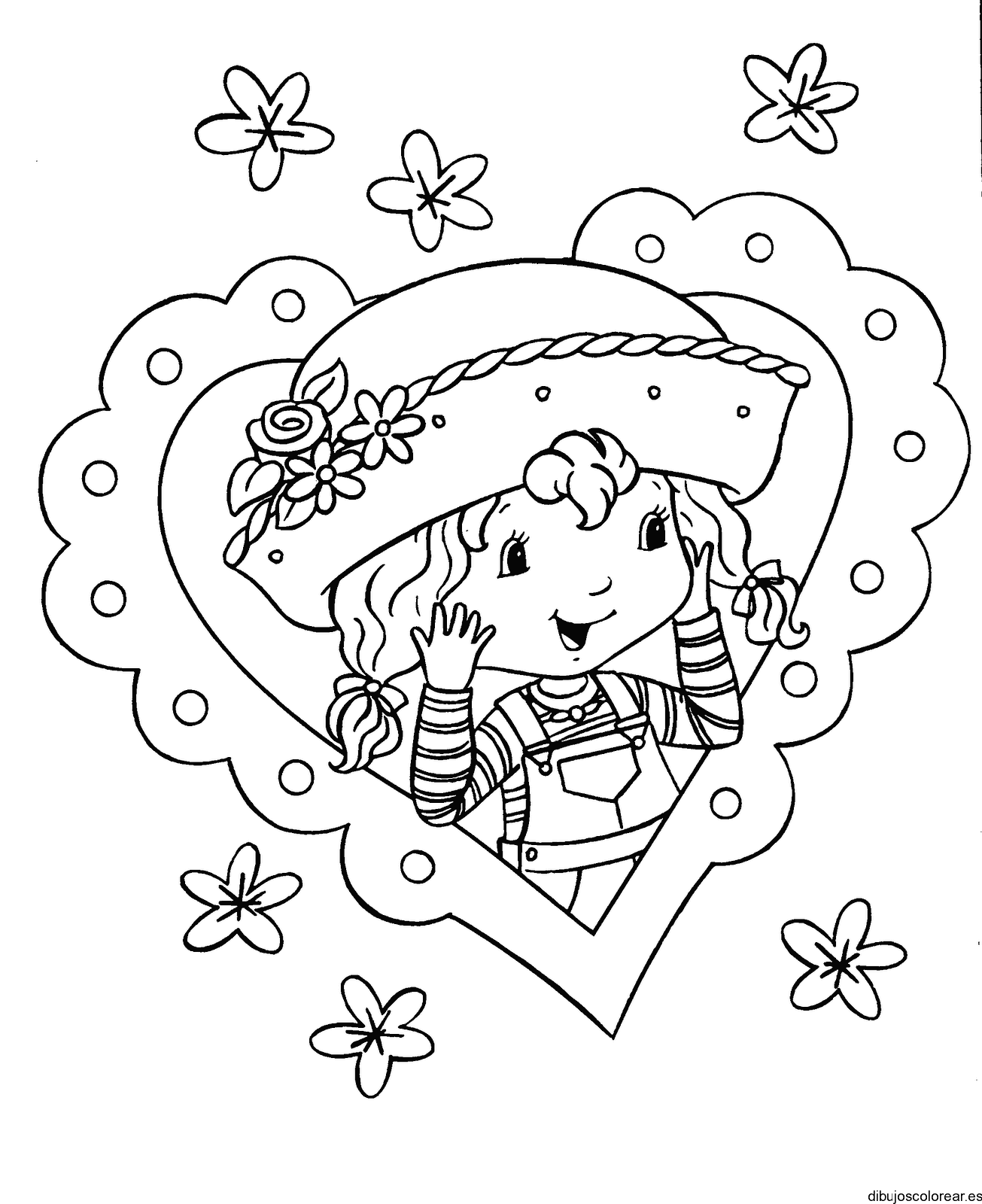 Dibujo de Fresita dentro de un corazón para colorear
