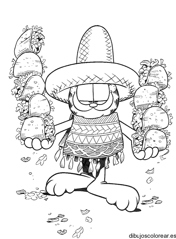 Dibujo de Garfield con un sombrero para colorear