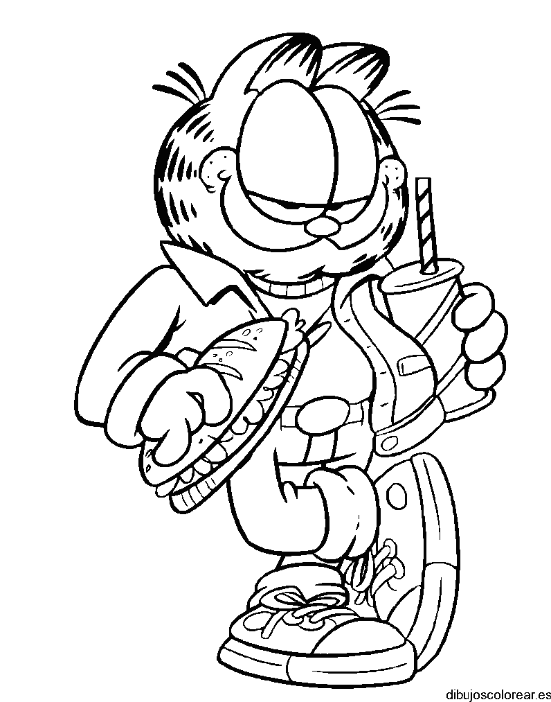 Dibujo de Garfield con una hamburguesa para colorear