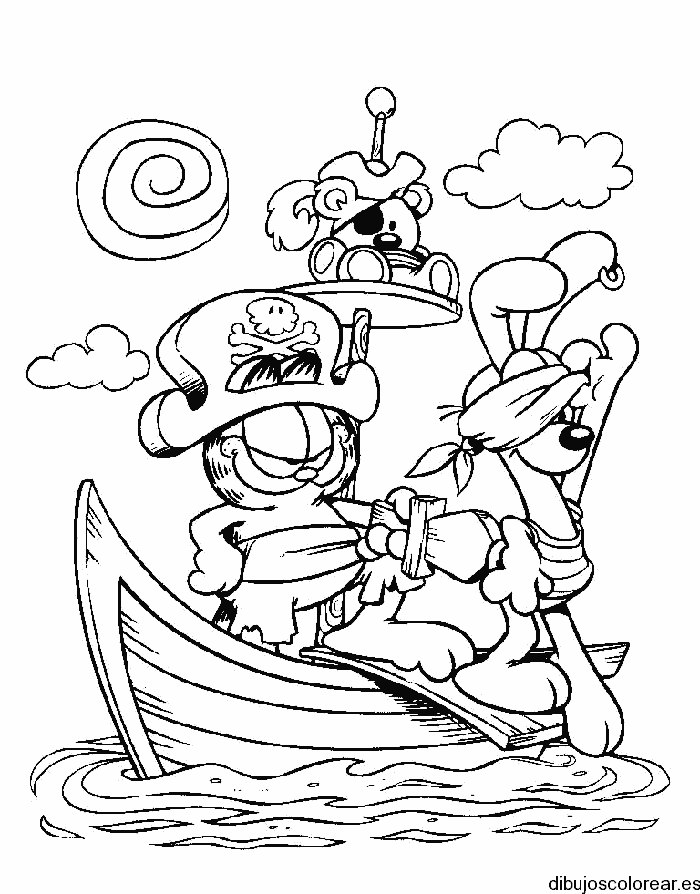 Dibujo de Garfield en barco para colorear