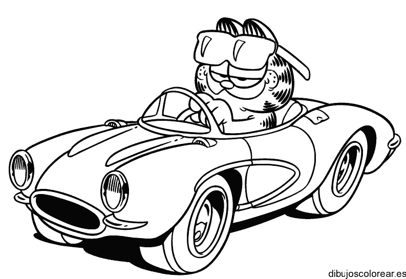 Dibujo de Garfield en coche deportivo para colorear