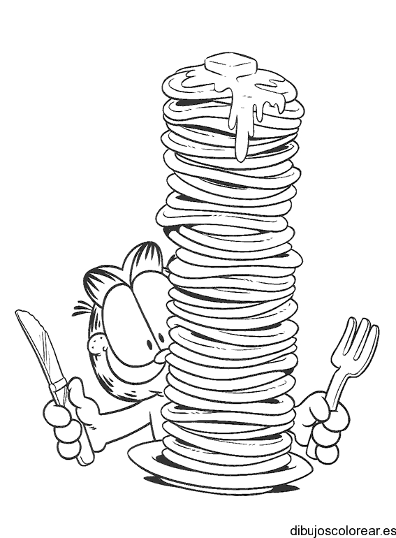 Dibujo de Garfield y panqueques para colorear