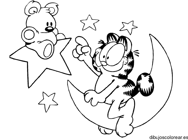 Dibujo de Garfield y su osito en la luna para colorear