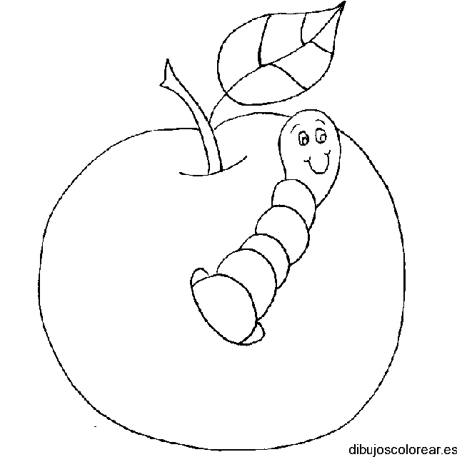 Dibujo de gusano en una fruta para colorear