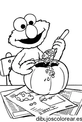 Dibujo de Halloween Elmo haciendo una calabaza para colorear