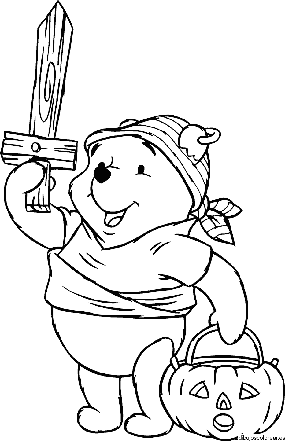 Dibujo de Halloween Winnie Poh de pirata para colorear