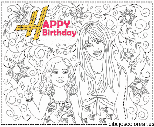 Dibujo de Hannah Montana en su cumpleaños para colorear