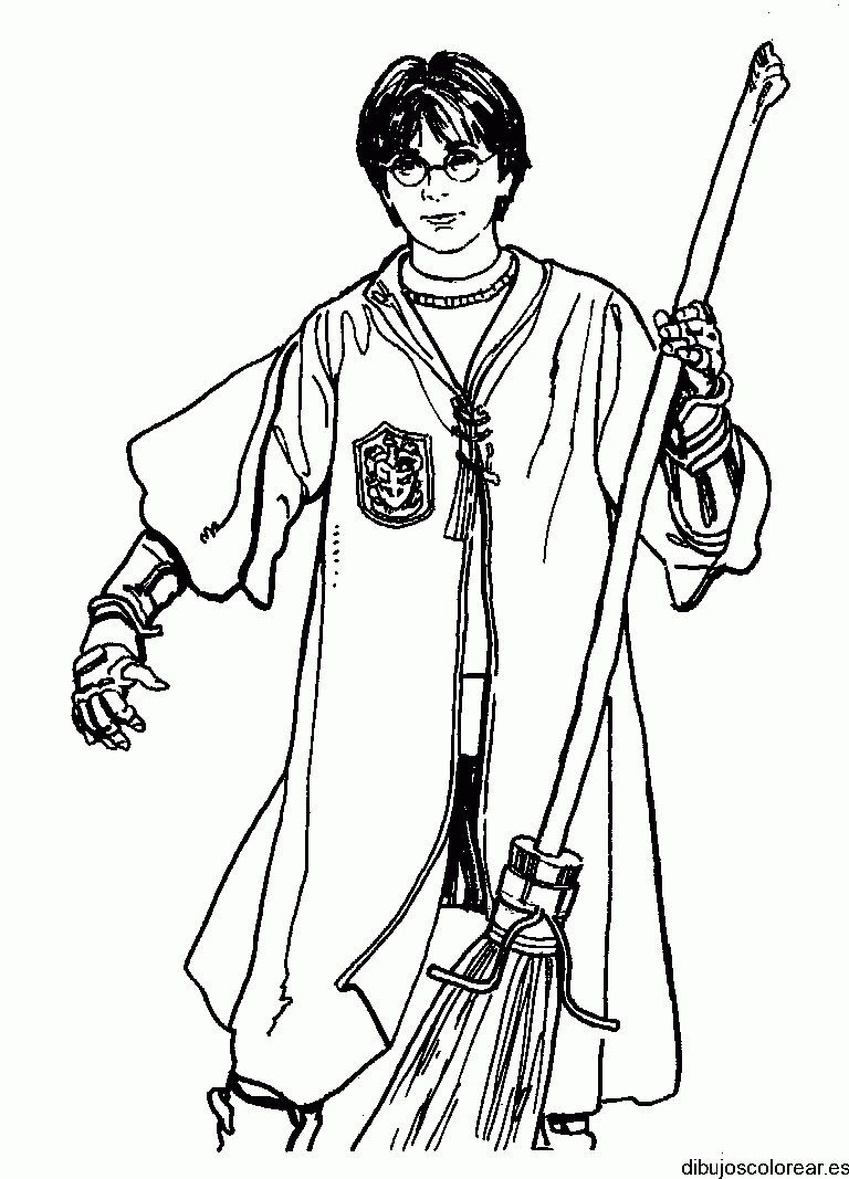 Dibujo de Harry Potter con una escoba para colorear