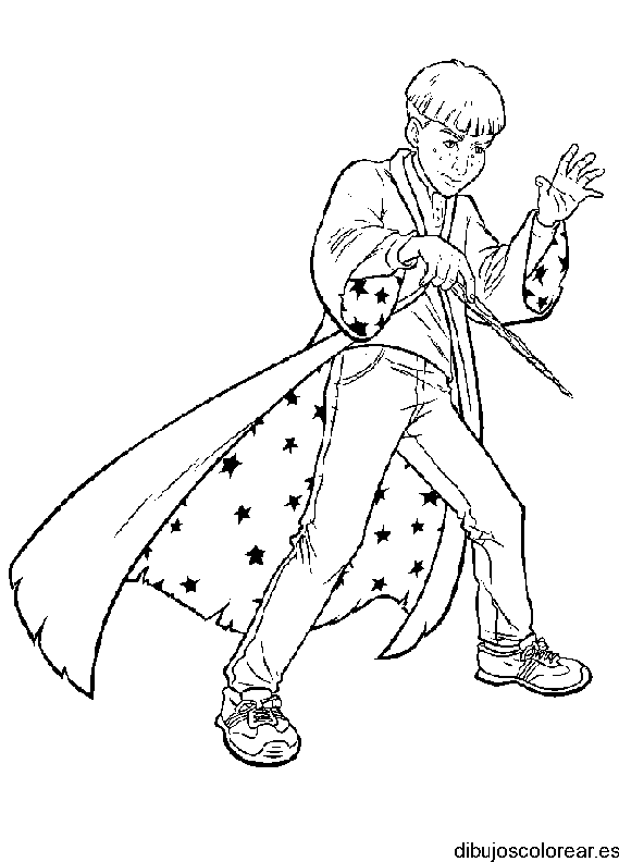Dibujo de Harry Potter y su varita mágica para colorear