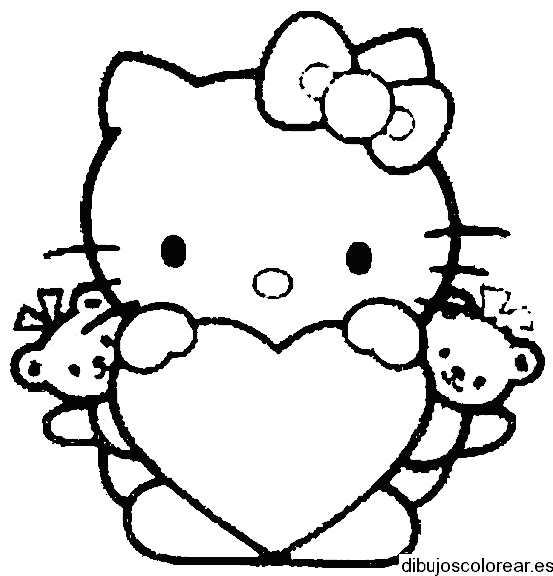 Dibujo de Hello Kitty con un corazón para colorear