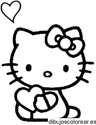 Dibujo de Hello Kitty con un corazón para colorear