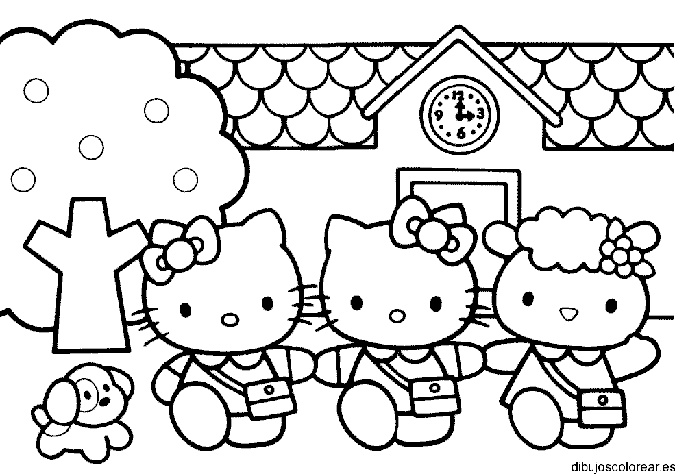 Dibujo de Hello Kitty en la escuela para colorear