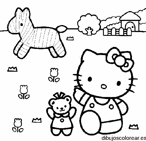 Dibujo de Hello Kitty en una granja para colorear