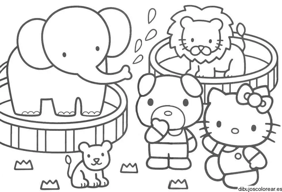 Dibujo de Hello Kitty y un león para colorear