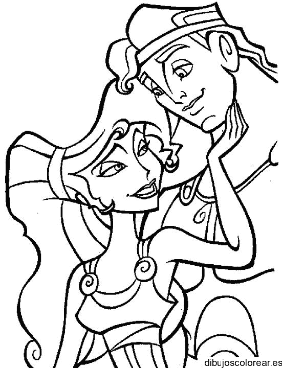 Dibujo de Hercúles con una chica para colorear