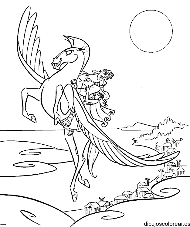 Dibujo de Hércules en un pegaso para colorear