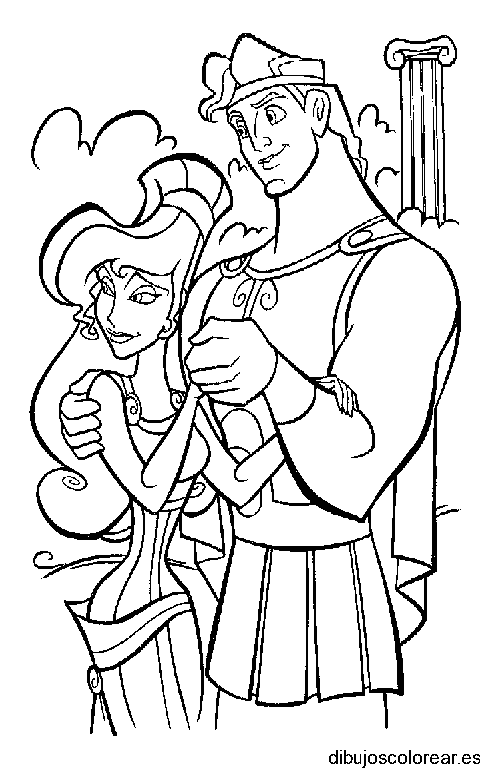 Dibujo de Hercúles y Mégara abrazados para colorear