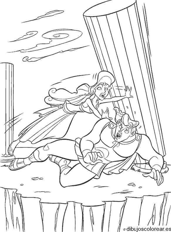 Dibujo de Hércules y Megara en las columnas para colorear