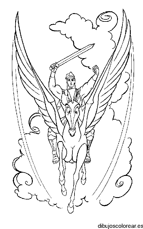 Dibujo de Hercúles y pegaso para colorear