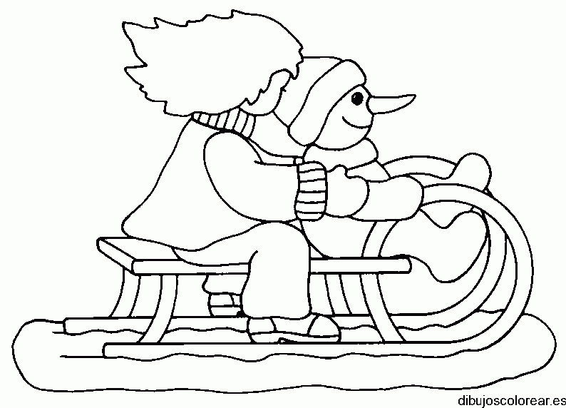 Dibujo de hombre de nieve de paseo en trineo para colorear