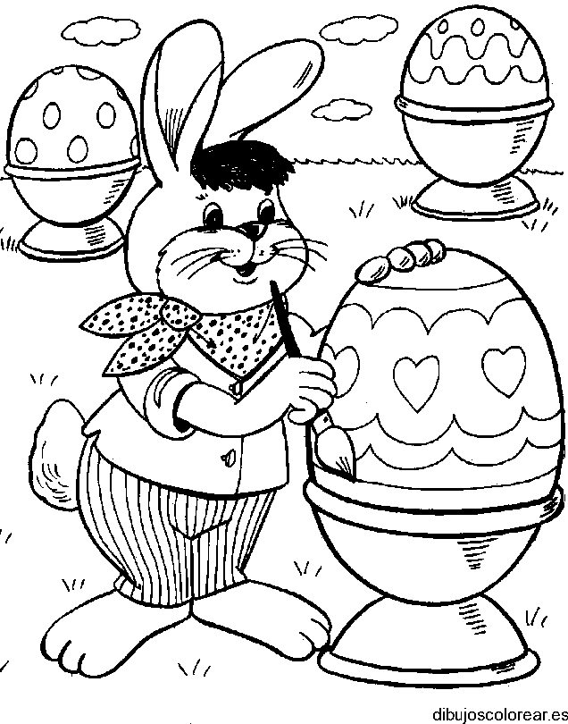 Dibujo de huevos de pascua y un conejo para colorear