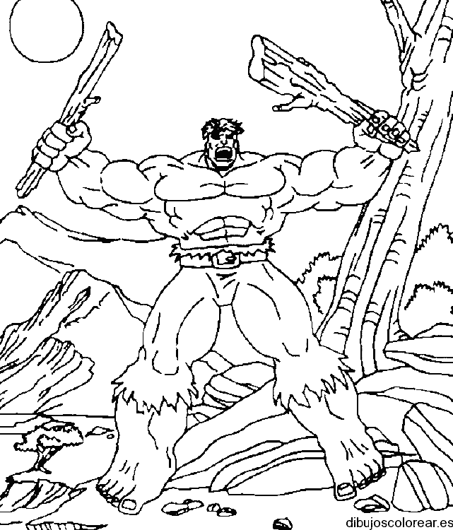 Dibujo de Hulk con árboles para colorear