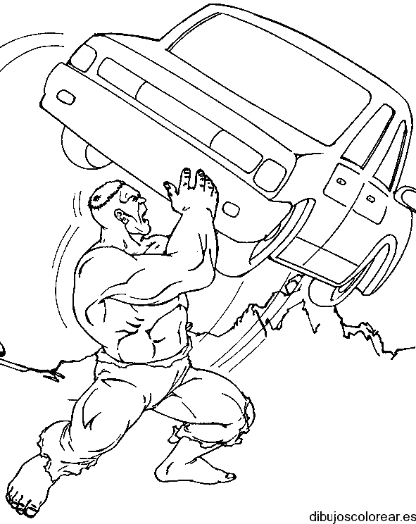 Dibujo de Hulk y un coche para colorear
