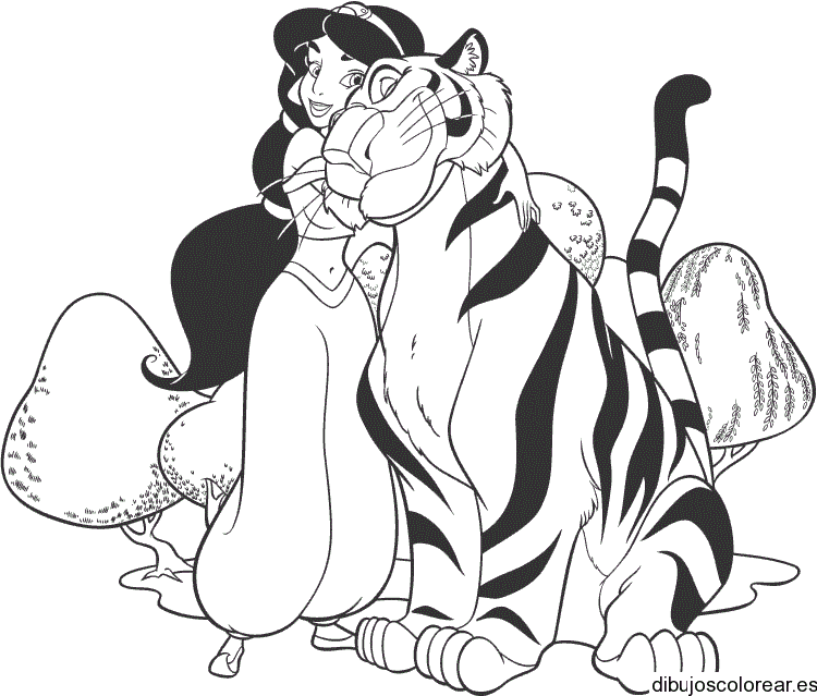 Dibujo de jazmin y un tigre para colorear