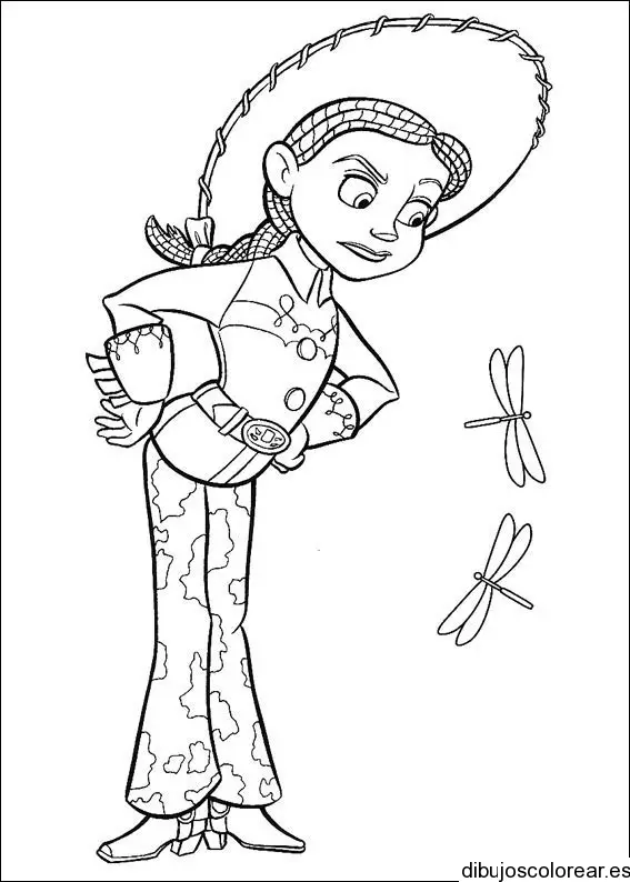 Dibujo de Jessie y dos mariposas para colorear