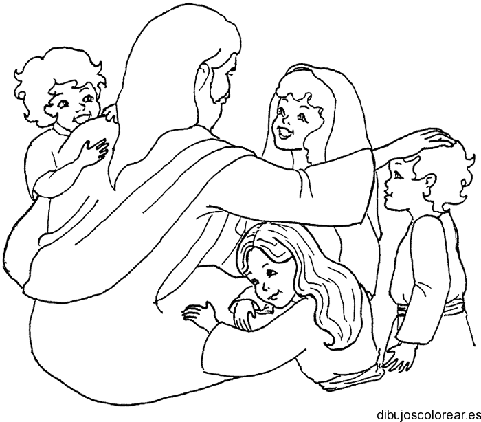 Dibujo de Jesús hablando con niños para colorear