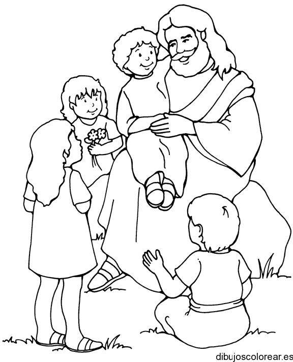 Dibujo de Jesús y los niños para colorear